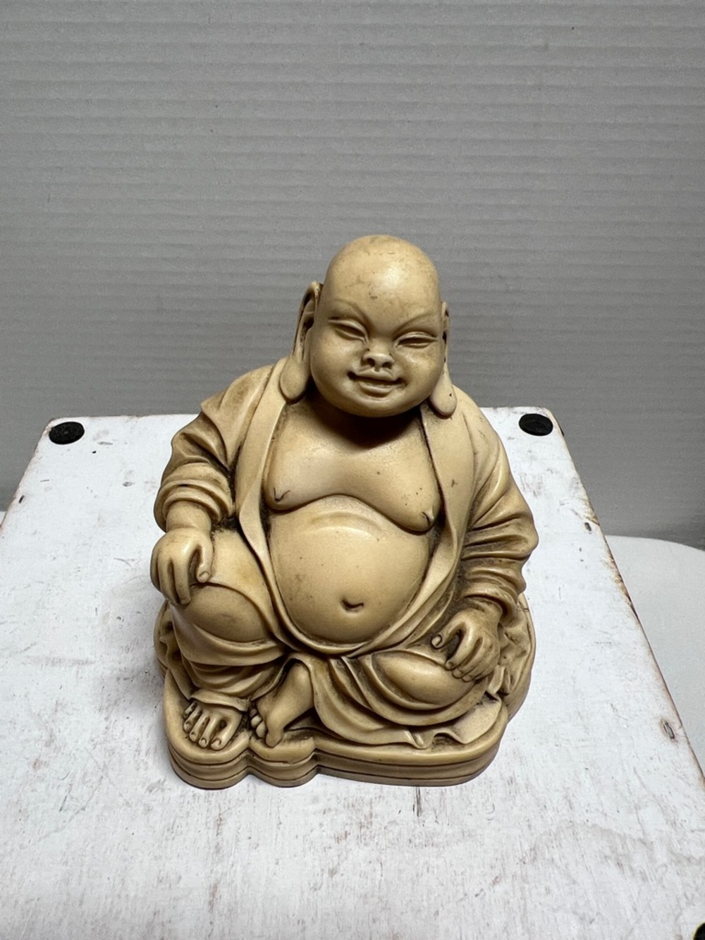Smiling Tan Buddha Sculpture — Decorative Home Art Accent